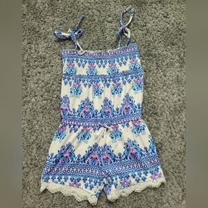 Girls White Floral Print Romper with Blue & Pink Accents Size 4T *NWOT*